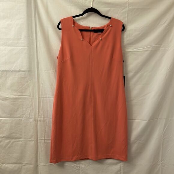 Karl Lagerfeld peachy pink scalloped pear midi dress size 16 - Picture 1 of 12